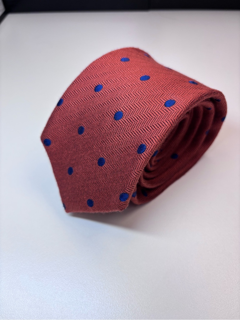 Windsor Tie Co. Rust Tie with Blue Polka Dots NWOT 100% Cotton Preppy College